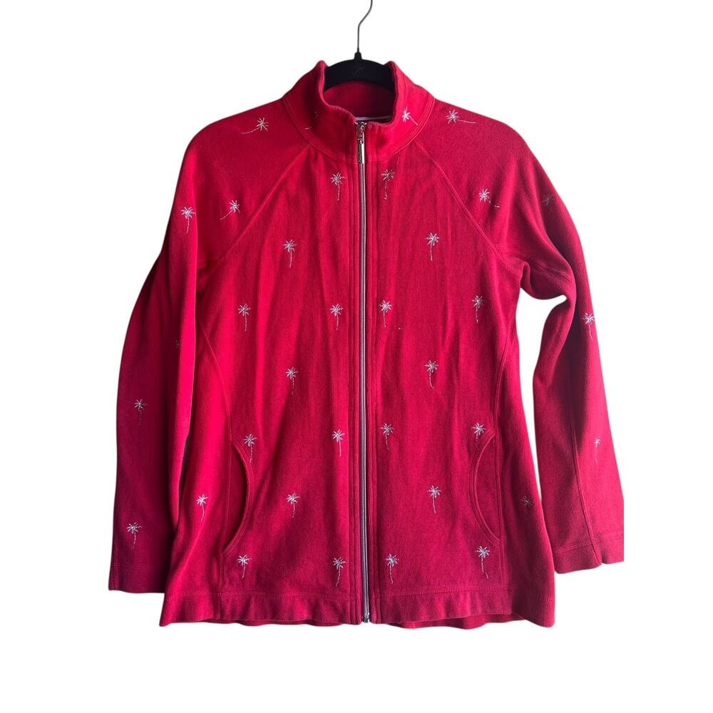 Tommy Bahama Women's Embroidered Mazua Palm Aruba Front Zip Jacket Rec Size S/P